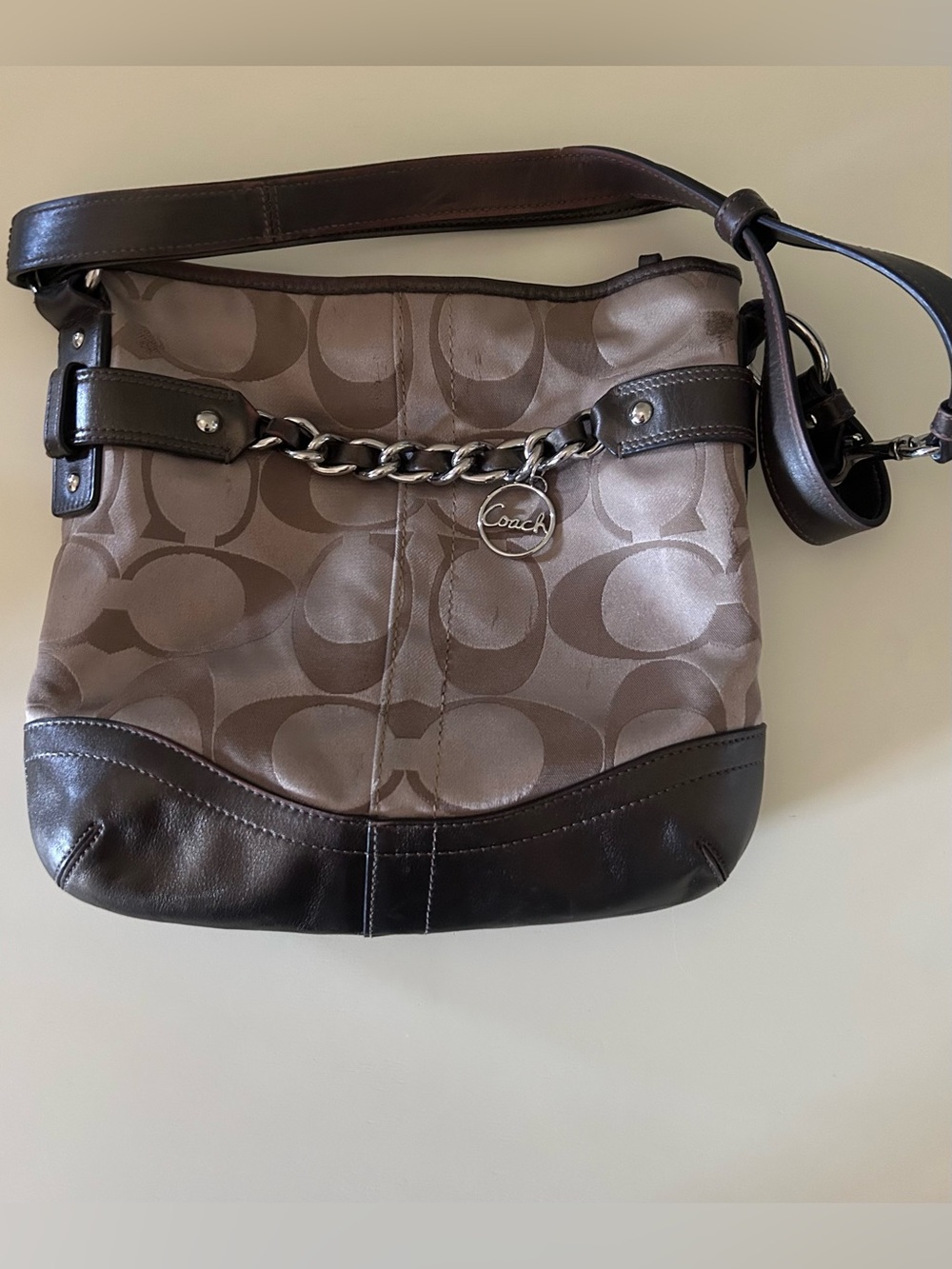 Vintage Coach Signature Chain Duffle Crossbody Shoulder Bag Convertible Tan